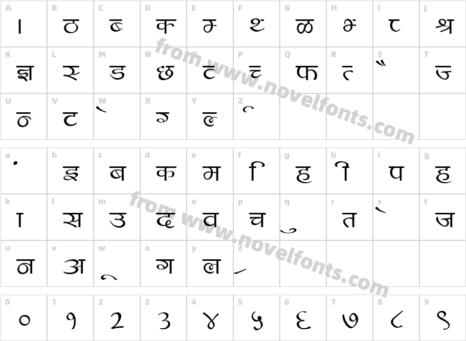 Kruti Dev Display 450Character Map