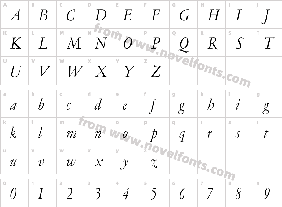 LTC Garamont Display OT ItalicCharacter Map