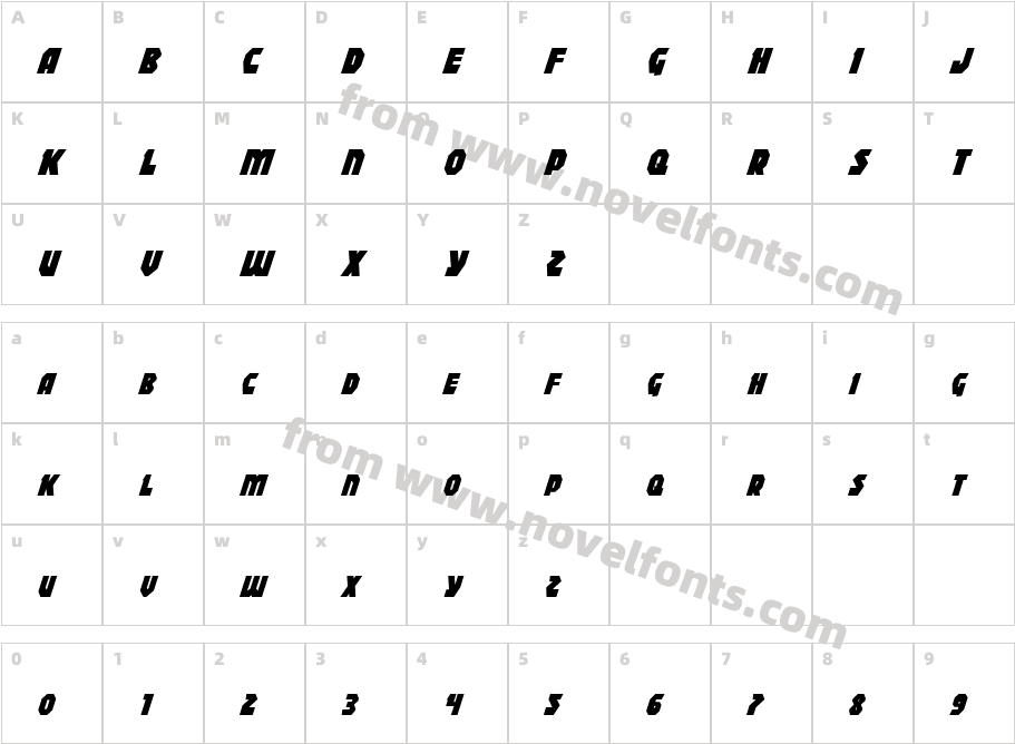 Blitzstrike Condensed ItalicCharacter Map