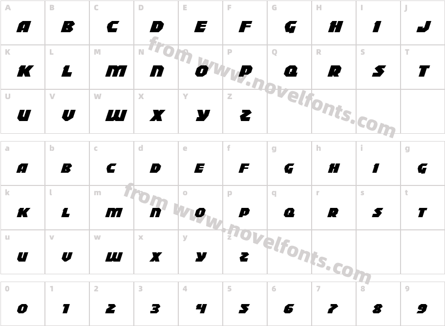 Blitzstrike Expanded ItalicCharacter Map