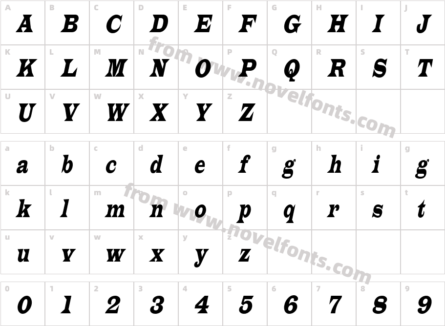 Latin Condensed ItalicCharacter Map