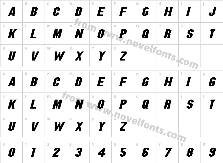 Blitzwing Expanded ItalicCharacter Map