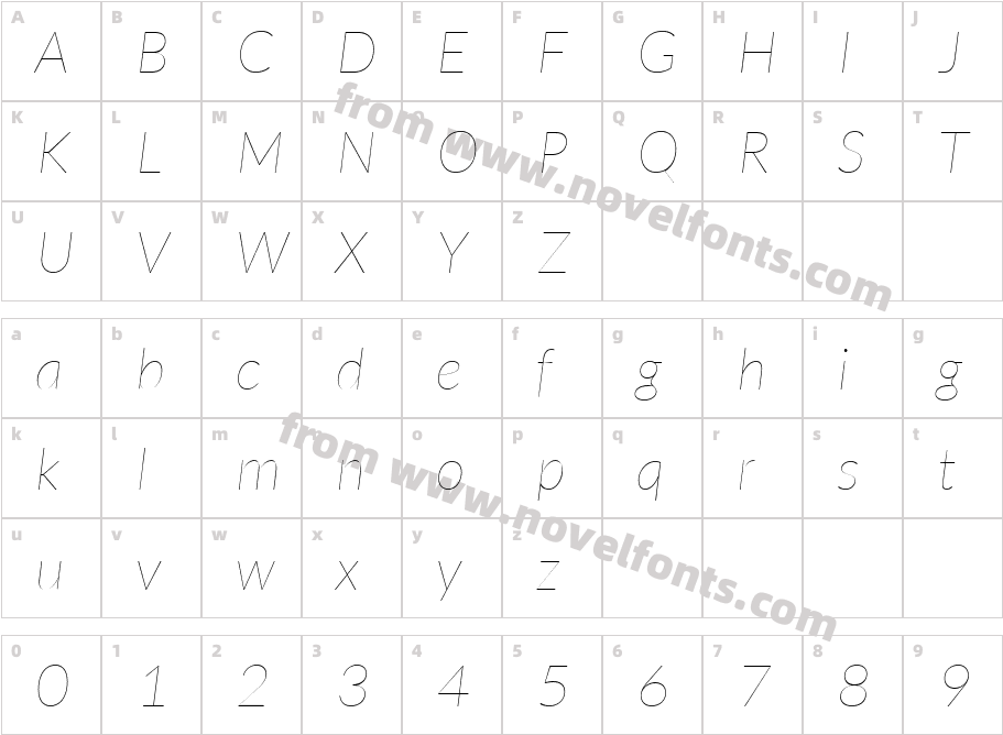 Lato Hairline ItalicCharacter Map