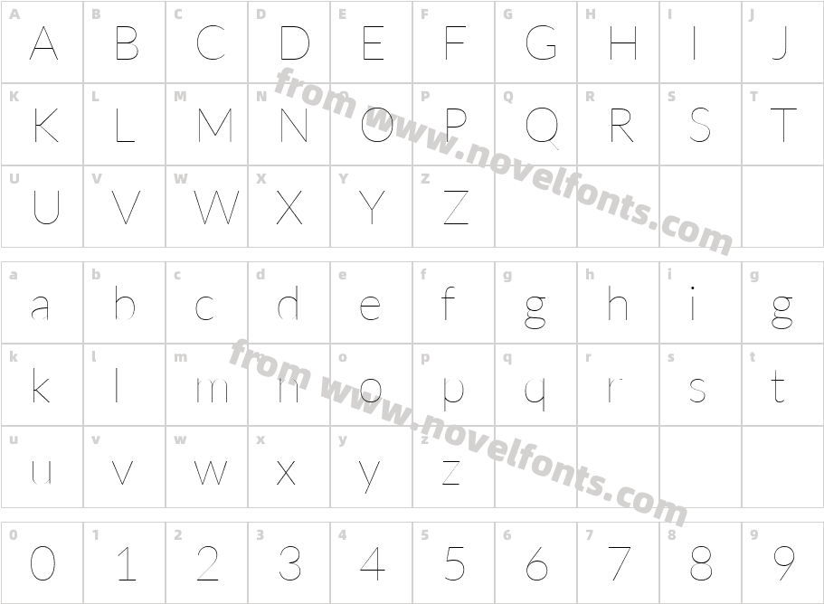 Lato HairlineCharacter Map