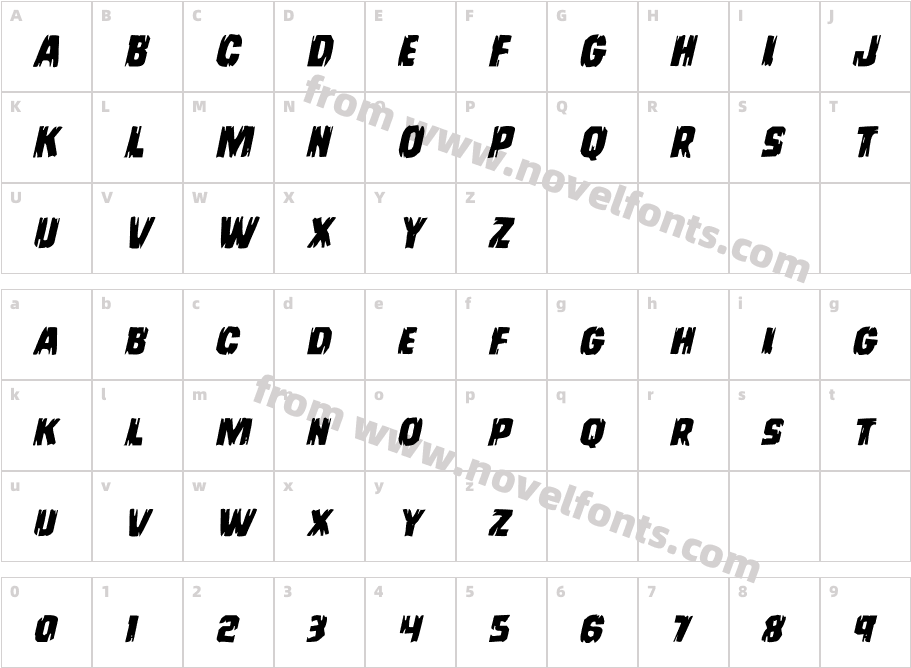 Leatherface Expanded ItalicCharacter Map