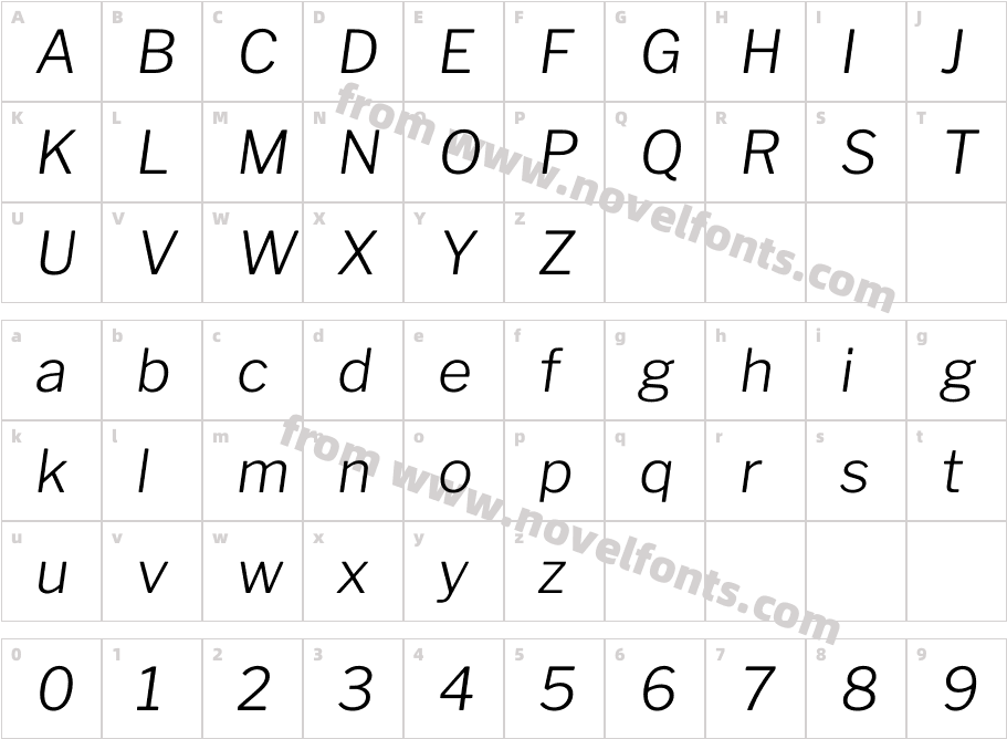 Libre Franklin Light ItalicCharacter Map