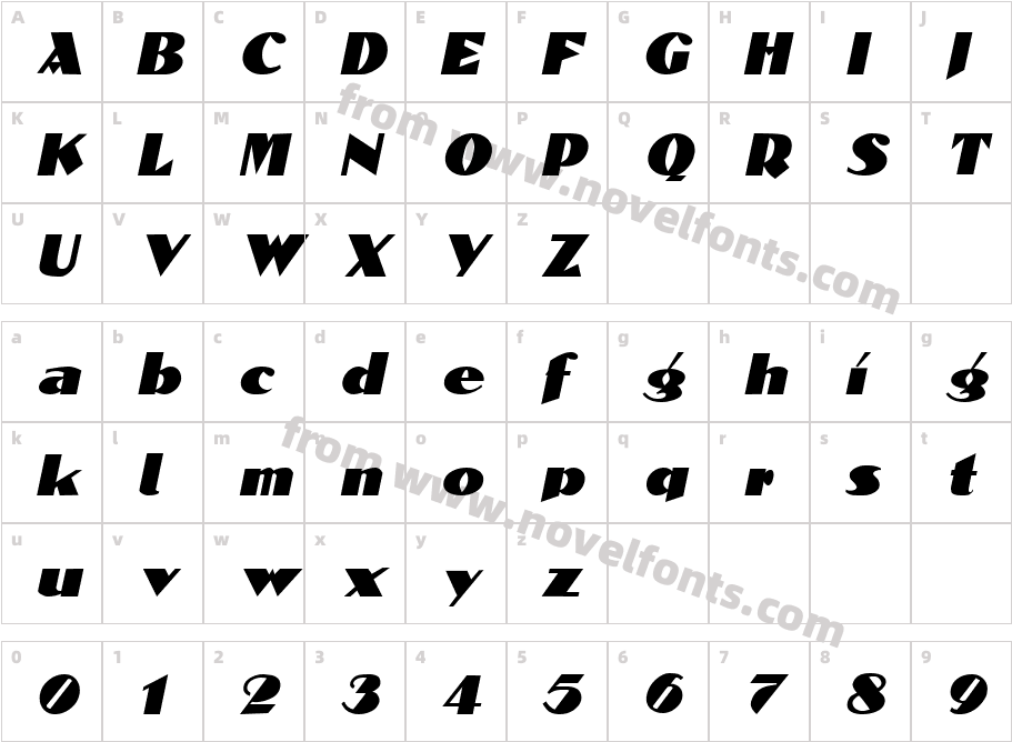 Block-Calligraphy ItalicCharacter Map