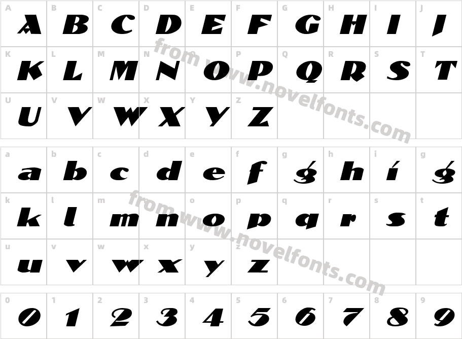 Block-Calligraphy-Extended ItalicCharacter Map