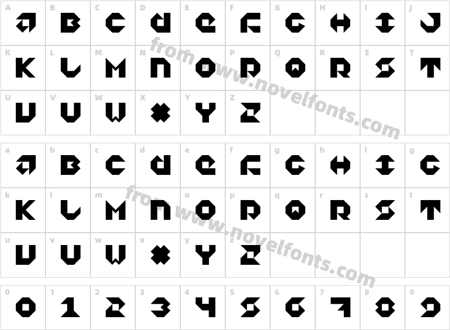 5Dagger Unicase RegularCharacter Map