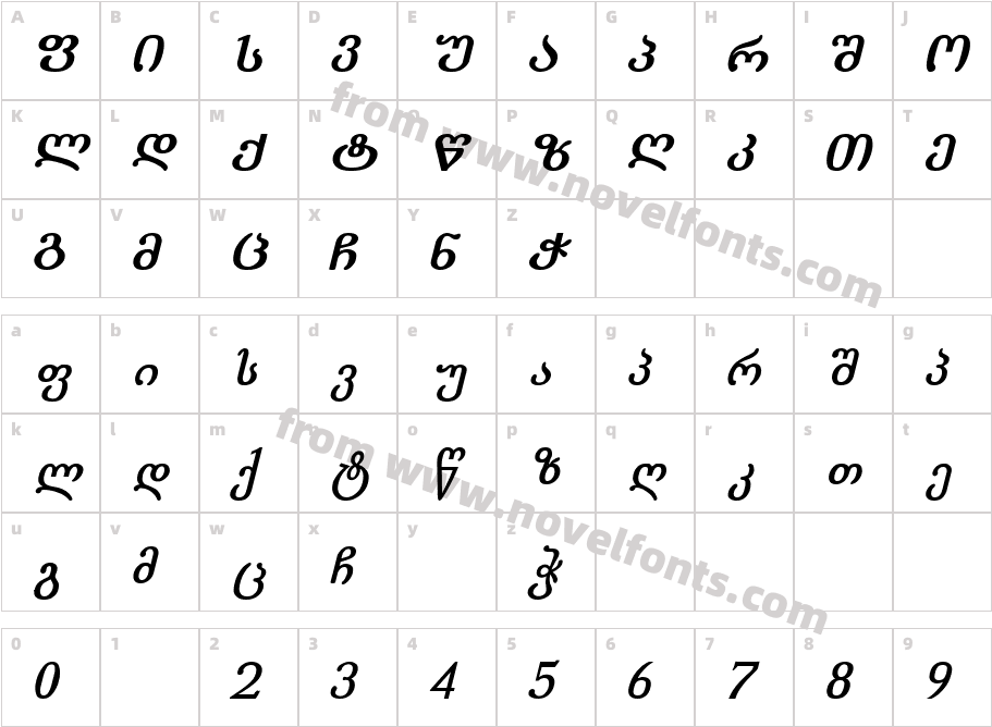 Literaturuli TD Bold ItalicCharacter Map