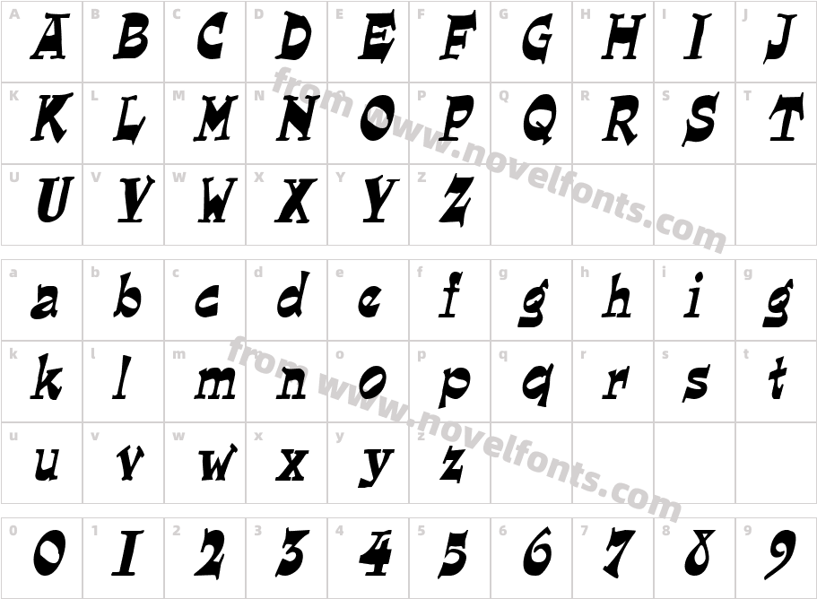 Lounger Condensed ObliqueSWFTECharacter Map