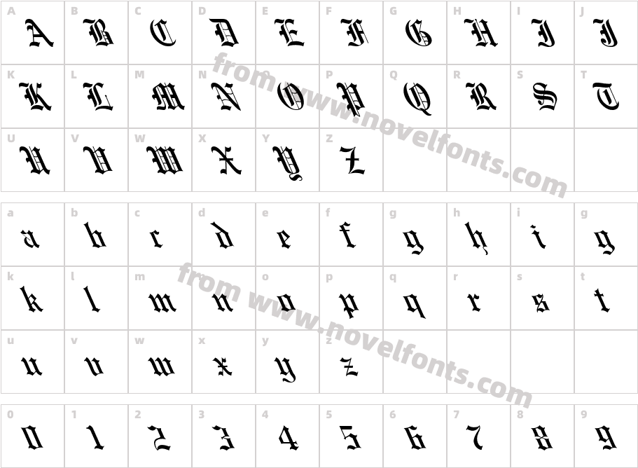 M Engravers Old English LeftieCharacter Map