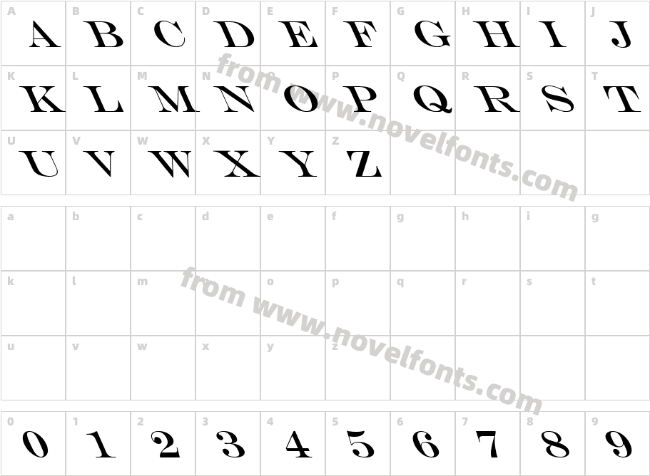 M Engravers Size One LeftyCharacter Map