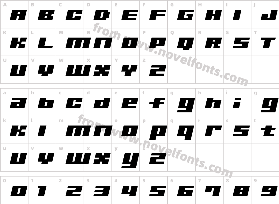 MD Ultra Seven ItalicBCharacter Map