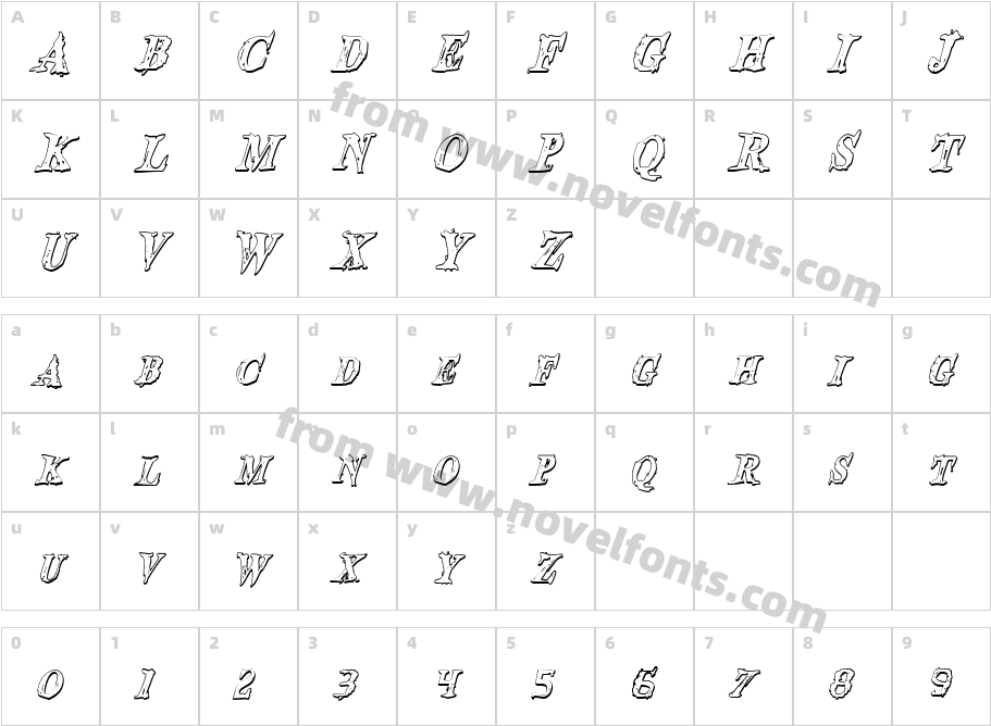 Blood Crow Shadow Condensed ItalicCharacter Map