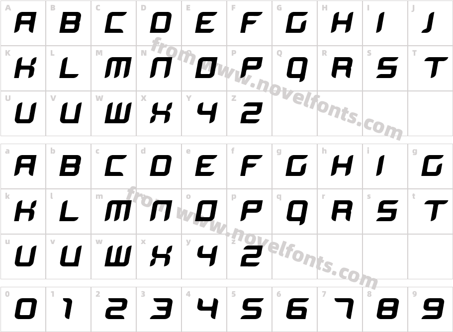 BloodWaxItalicCharacter Map