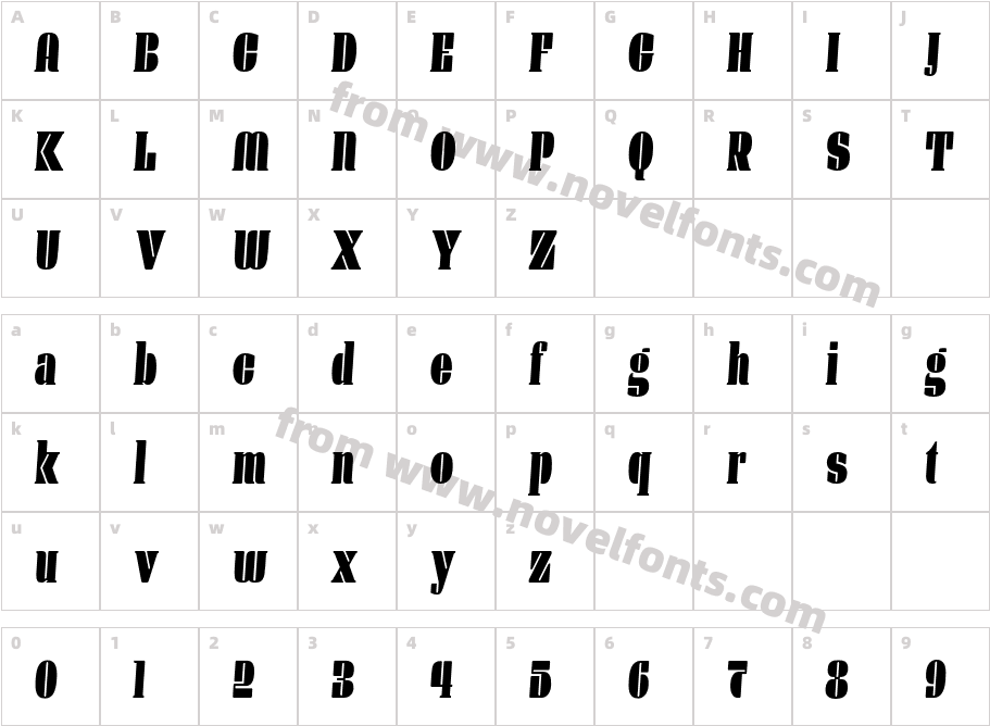 Manometer Serif Low ObliqueCharacter Map