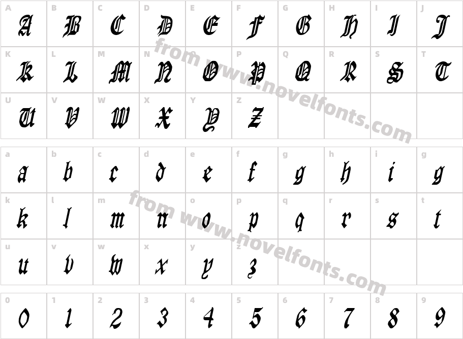 Manuscript Condensed ItalicCharacter Map