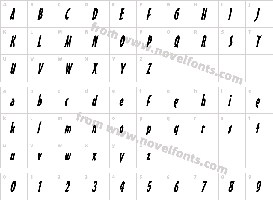 Massey Condensed ItalicCharacter Map