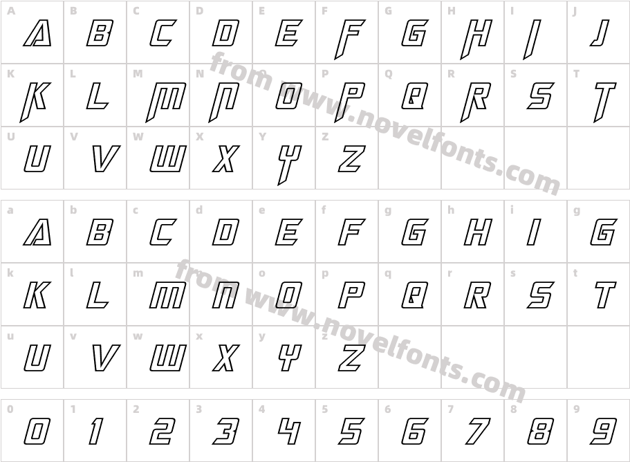 Megatron Hollow ItalicCharacter Map