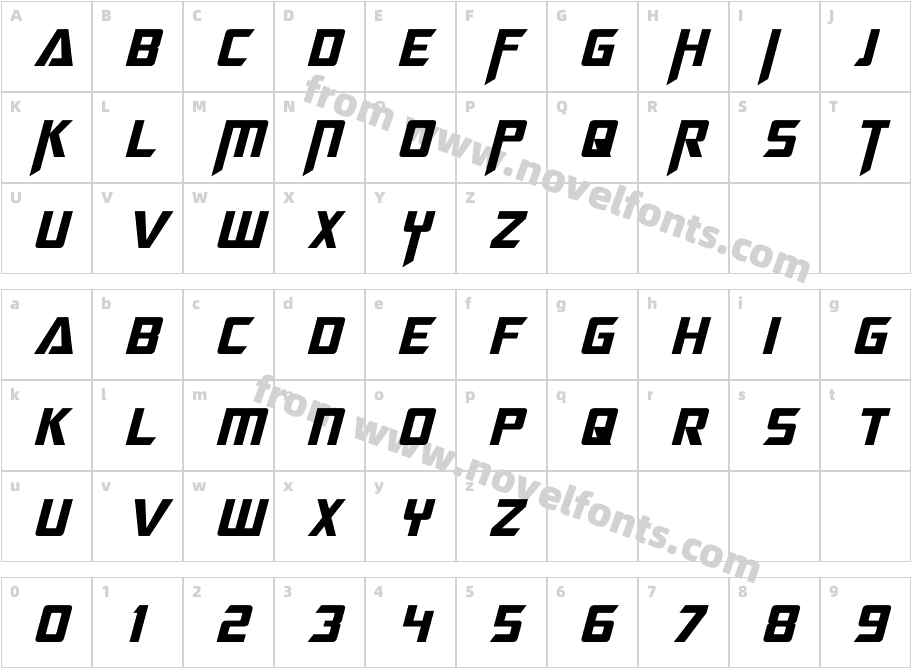 Megatron ItalicCharacter Map