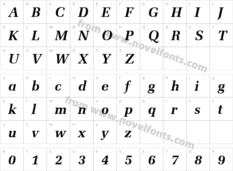 Memoir Bold ItalicCharacter Map