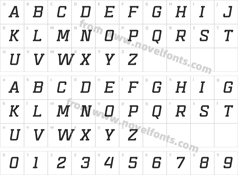 Mensura Slab Titling 3 ItalicCharacter Map