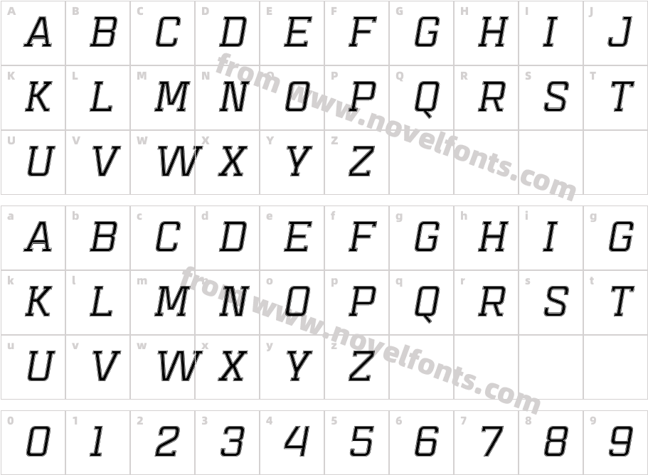 Mensura Slab Titling 4 ItalicCharacter Map