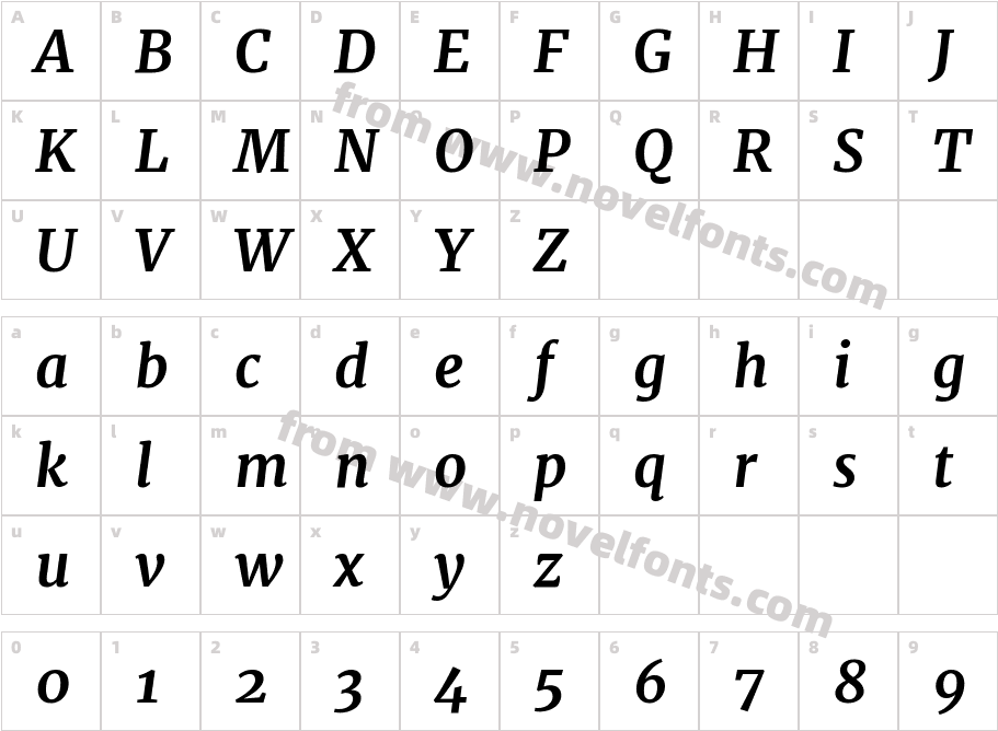 Merriweather Bold ItalicCharacter Map