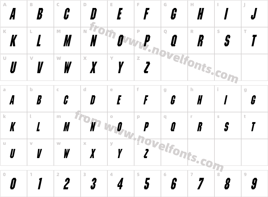 Metal Encasement Condensed ItalicSWFTECharacter Map