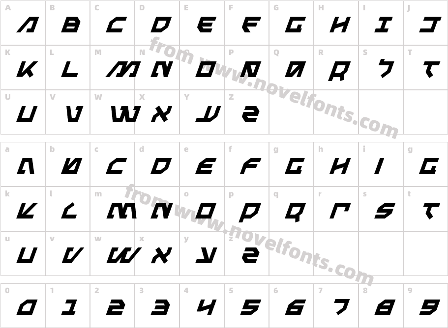 Metal Storm ItalicCharacter Map