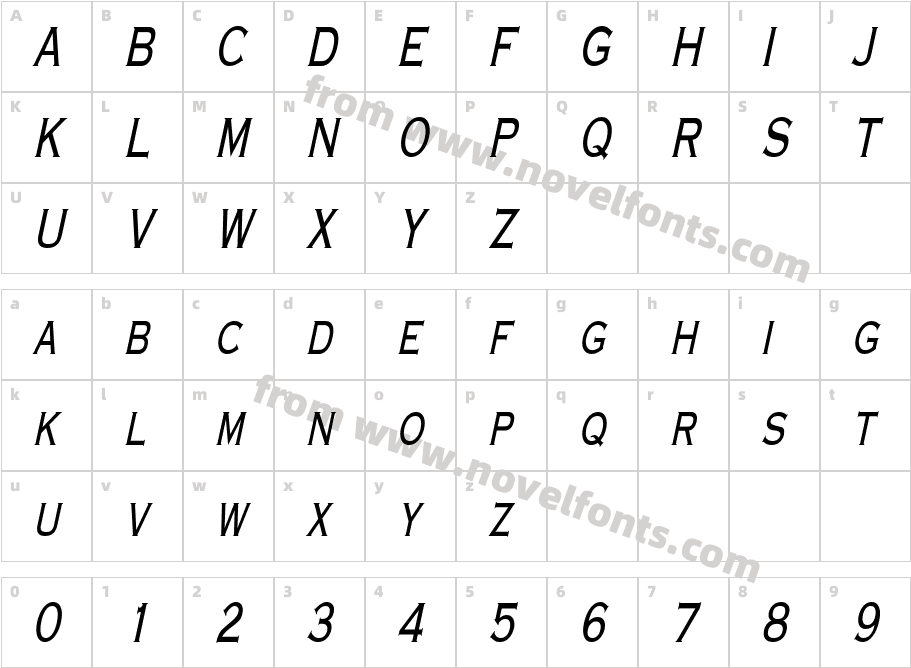 Metalcut Condensed ObliqueSWFTECharacter Map