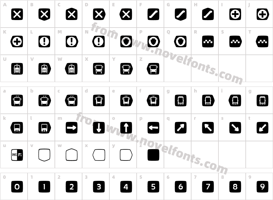 Metro Font RegularCharacter Map