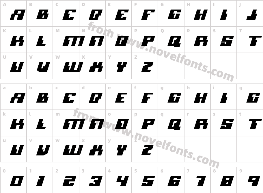 Micronian Expanded ItalicCharacter Map