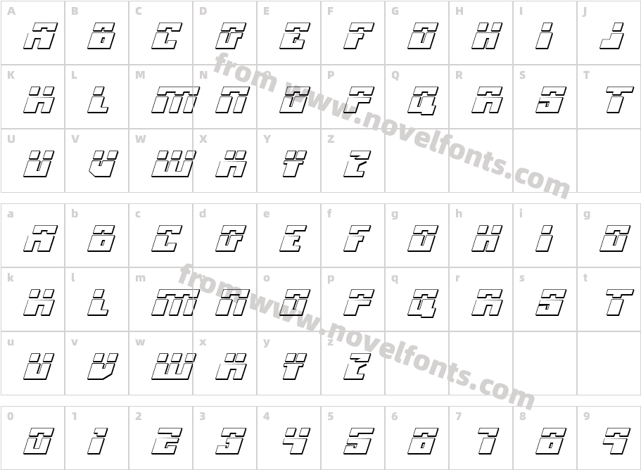 Micronian Laser 3D ItalicCharacter Map