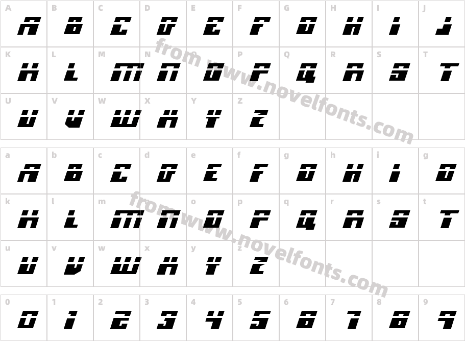 Micronian Laser ItalicCharacter Map