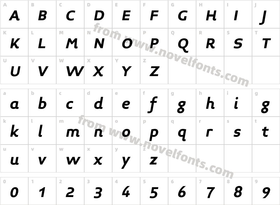 Midiet Sans Italic BoldCharacter Map