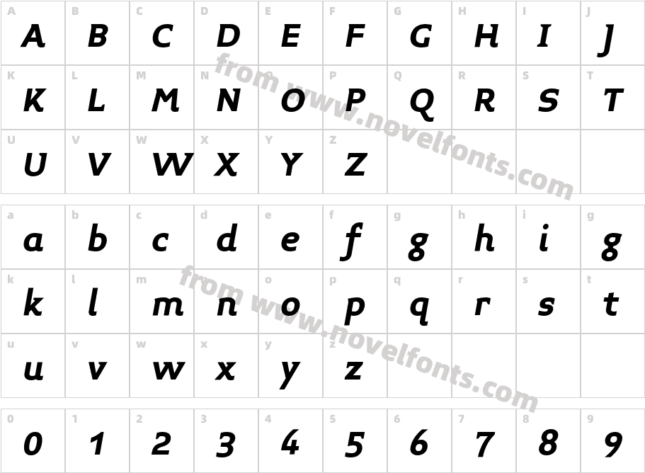 Midiet Serif Italic BoldCharacter Map