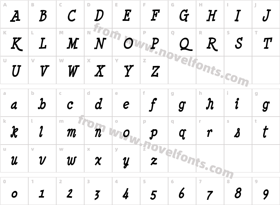 Minya Nouvelle Bold ItalicCharacter Map