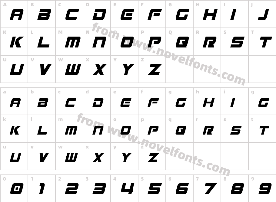 Mission GT-R Condensed ItalicCharacter Map