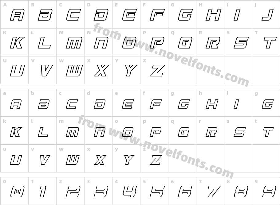 Mission GT-R Hollow Condensed ItalicCharacter Map