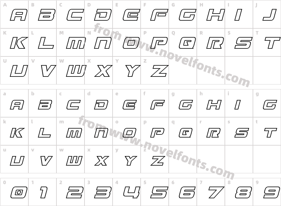 Mission GT-R Hollow ItalicCharacter Map