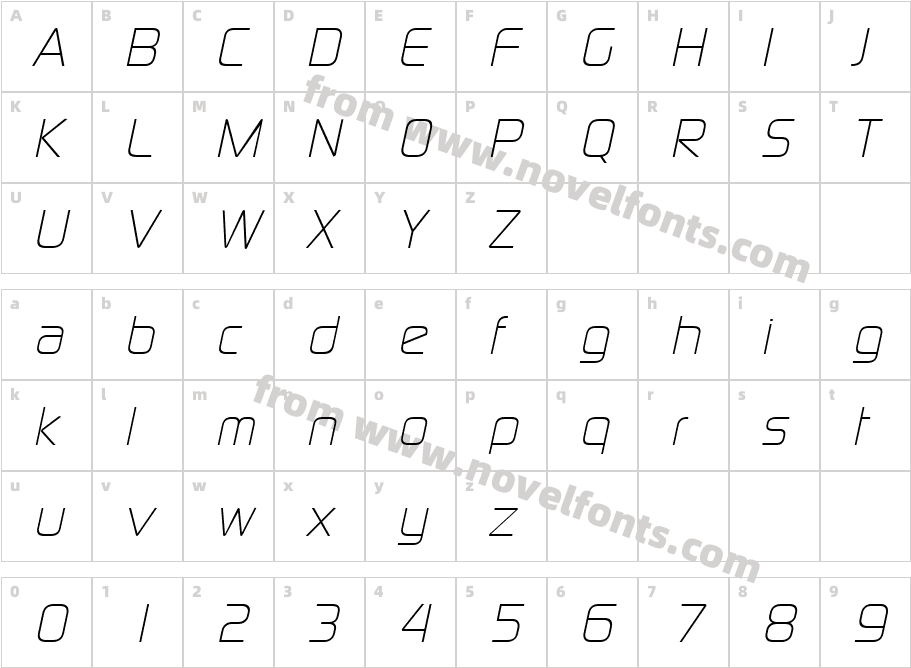 Modaerne Light ItaliqueCharacter Map