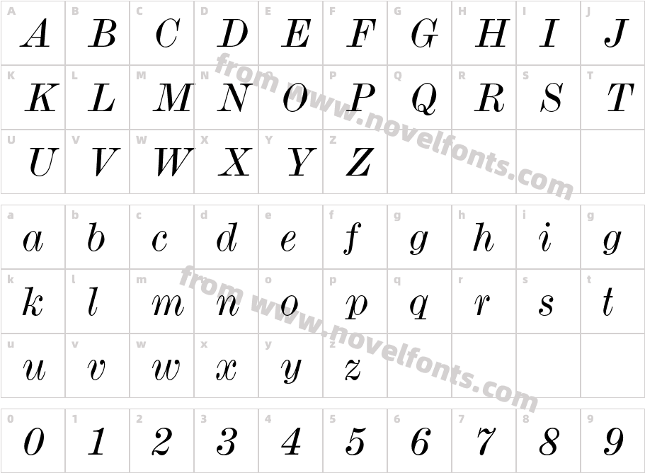 ModernMT Std Wide ItalicCharacter Map