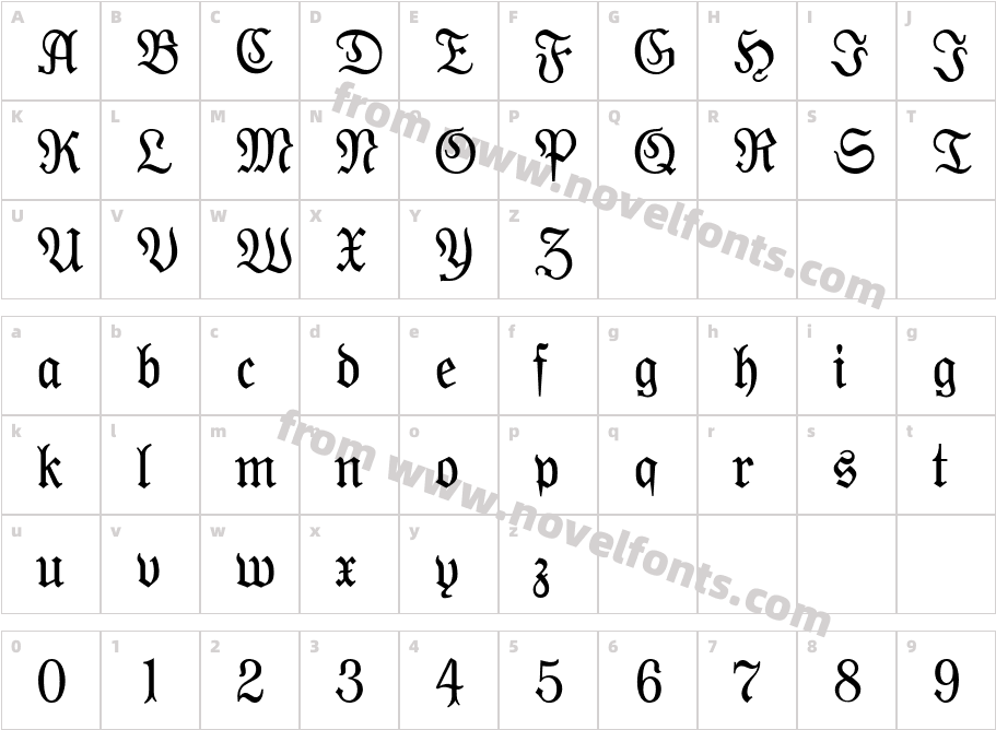 Moderne Fraktur UNZ1Character Map