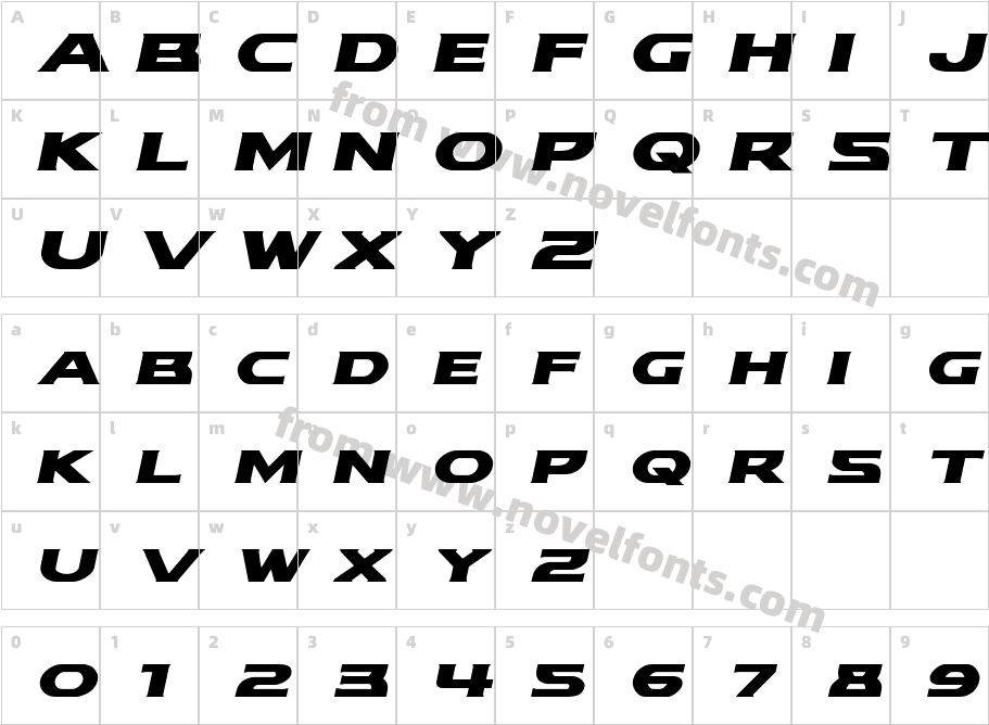 Modi Thorson Expanded ItalicCharacter Map