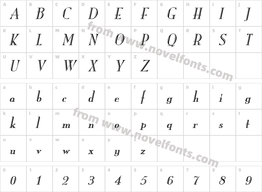 Monarch Engraved ItalicCharacter Map