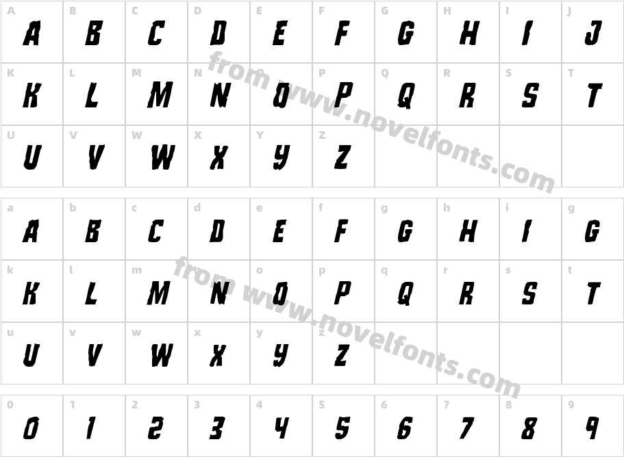 Monster Hunter Condensed ItalicCharacter Map