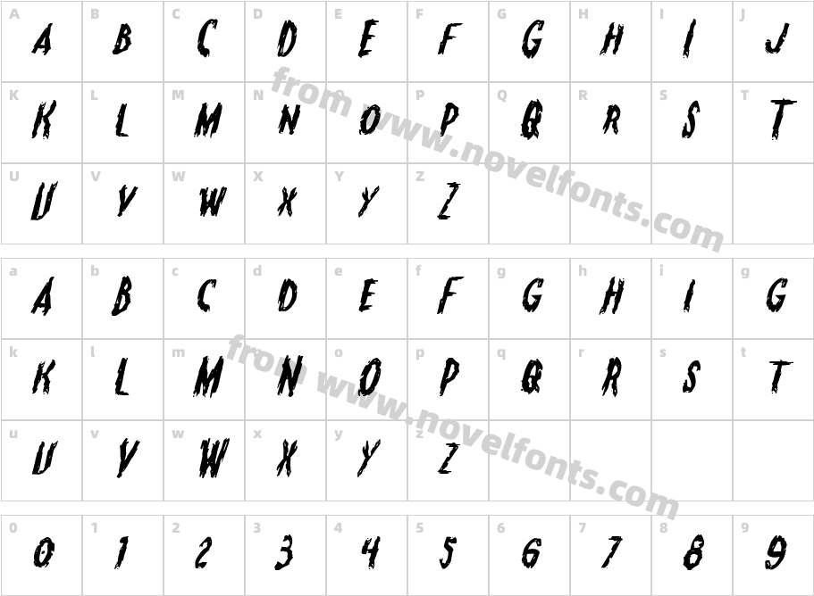 Monsterama Expanded ItalicCharacter Map