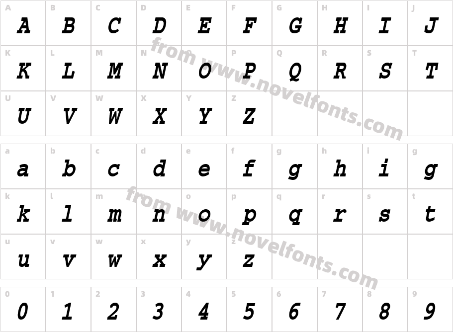 Monument Condensed ItalicCharacter Map